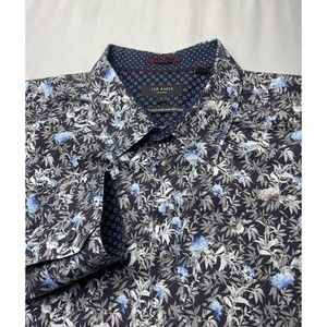 Ted Baker London Floral Print Button Up Long Sleeve Shirt 3XL Navy Sz 7